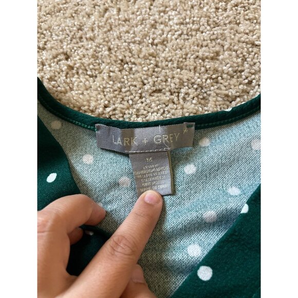 Lark + Grey Women's Size Medium Green‎ Polkadot Short Sleeve Dress Flare - Picture 5 of 6